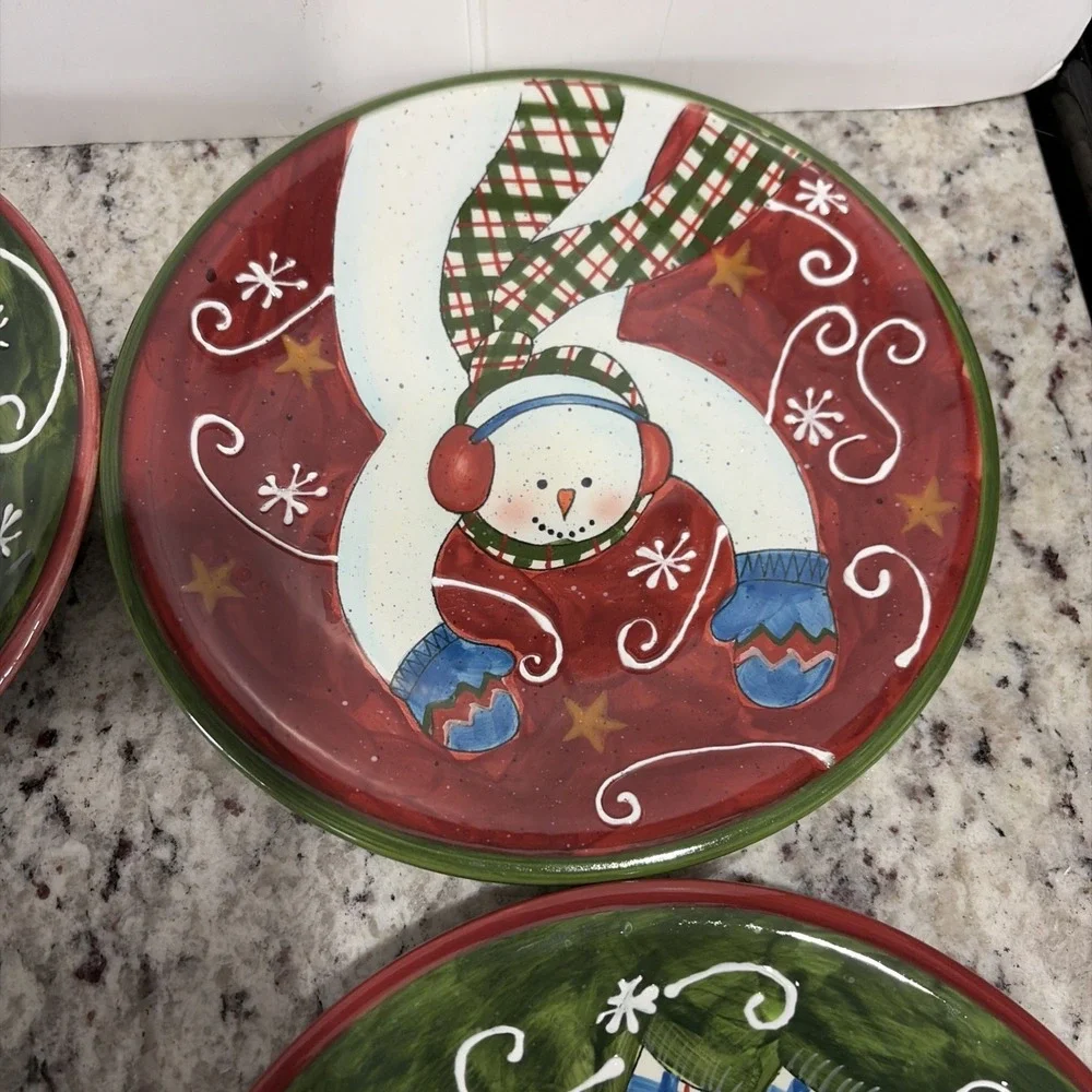VTG Certified International Tumbling Snowman Salad Plates Susan Winget Set of 4